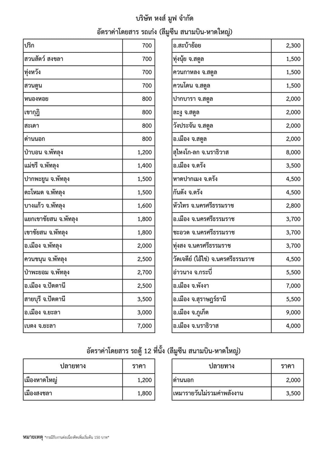อัตราค่าโดยสาร Limousine หน้า 3